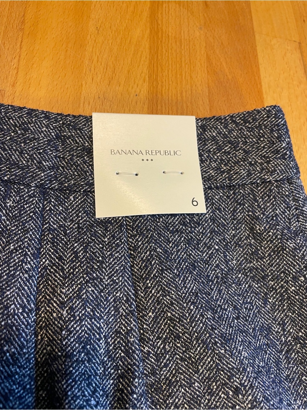 Banana Republic Navy and White Herringbone A-Line Skirt